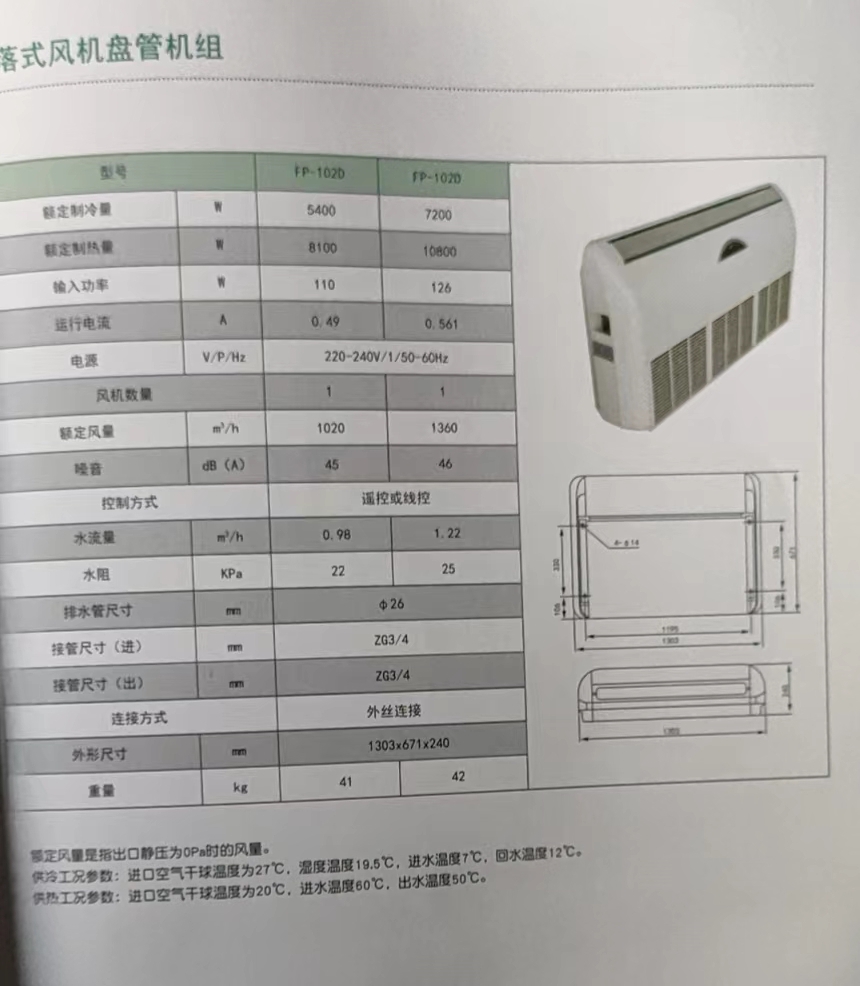吊落式風(fēng)機(jī)盤(pán)管，坐吊式空調(diào)器，生產(chǎn)廠家參數(shù)/規(guī)格(圖2)