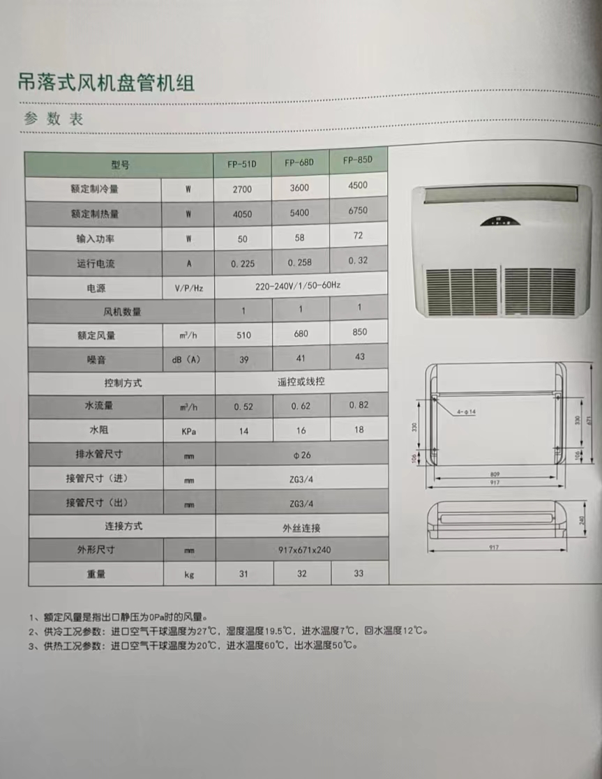 吊落式風(fēng)機(jī)盤(pán)管，坐吊式空調(diào)器，生產(chǎn)廠家參數(shù)/規(guī)格(圖1)